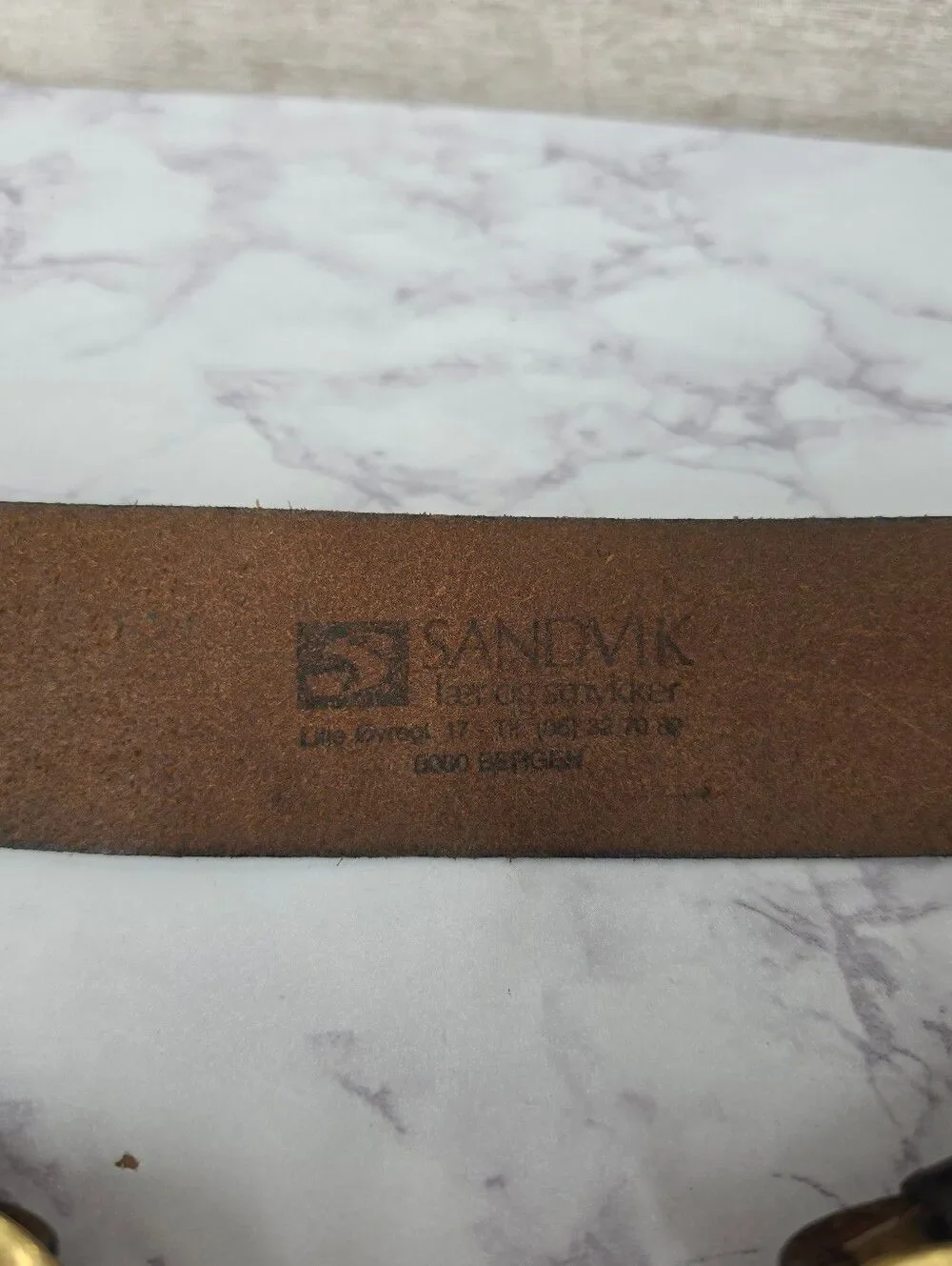 Vintage Deep Brown Leather Belt Gold Tone Brass Mod Brutalist Sculpted Buckles